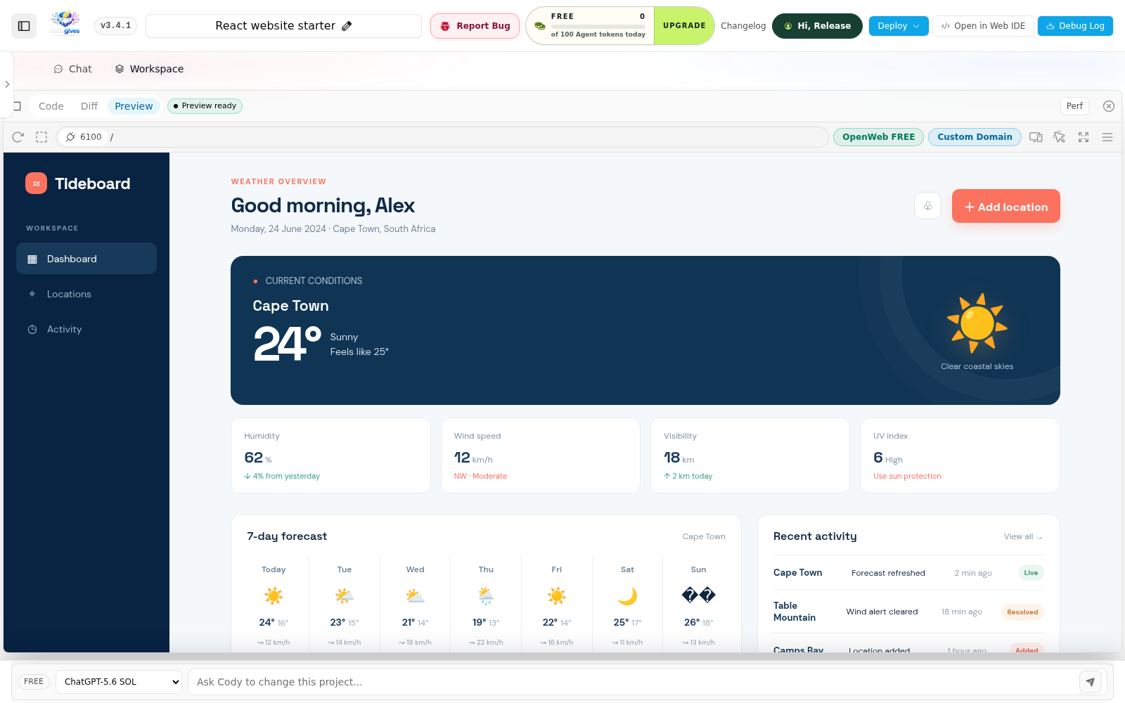 Working prompt-to-preview app screenshot